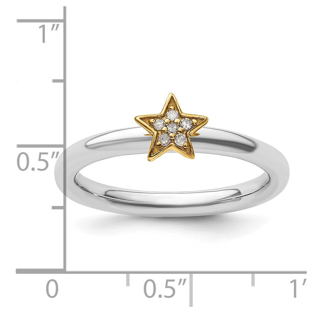 Sterling Silver Stackable Expression Gold-Plated Dia. Star Ring Size -8