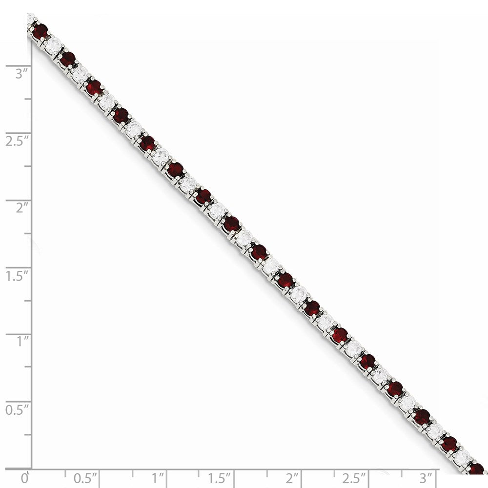 Sterling Silver Rhodium-plated Red Glass and CZ  7 inch Bracelet 7 inches
