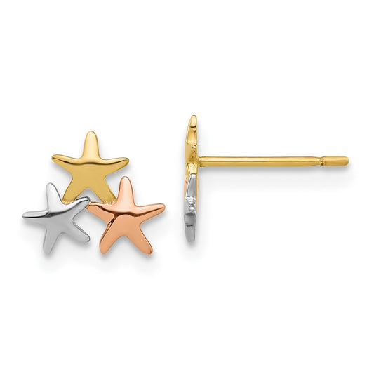 14K Madi K Rose & White Rhodium Polished Stars Post Earrings