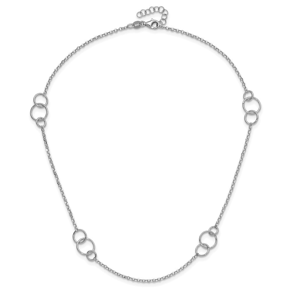 Sterling Silver Rh-plated Polished Circle with 1in ext. Necklace