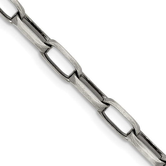 Sterling Silver Antiqued 4.8mm Elongated Open Link Chain 24 Inches