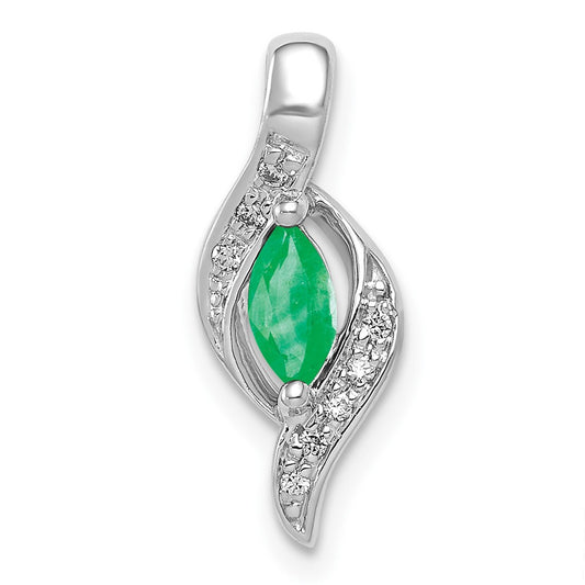 14k White Gold  Diamond and Marquise Emerald Pendant