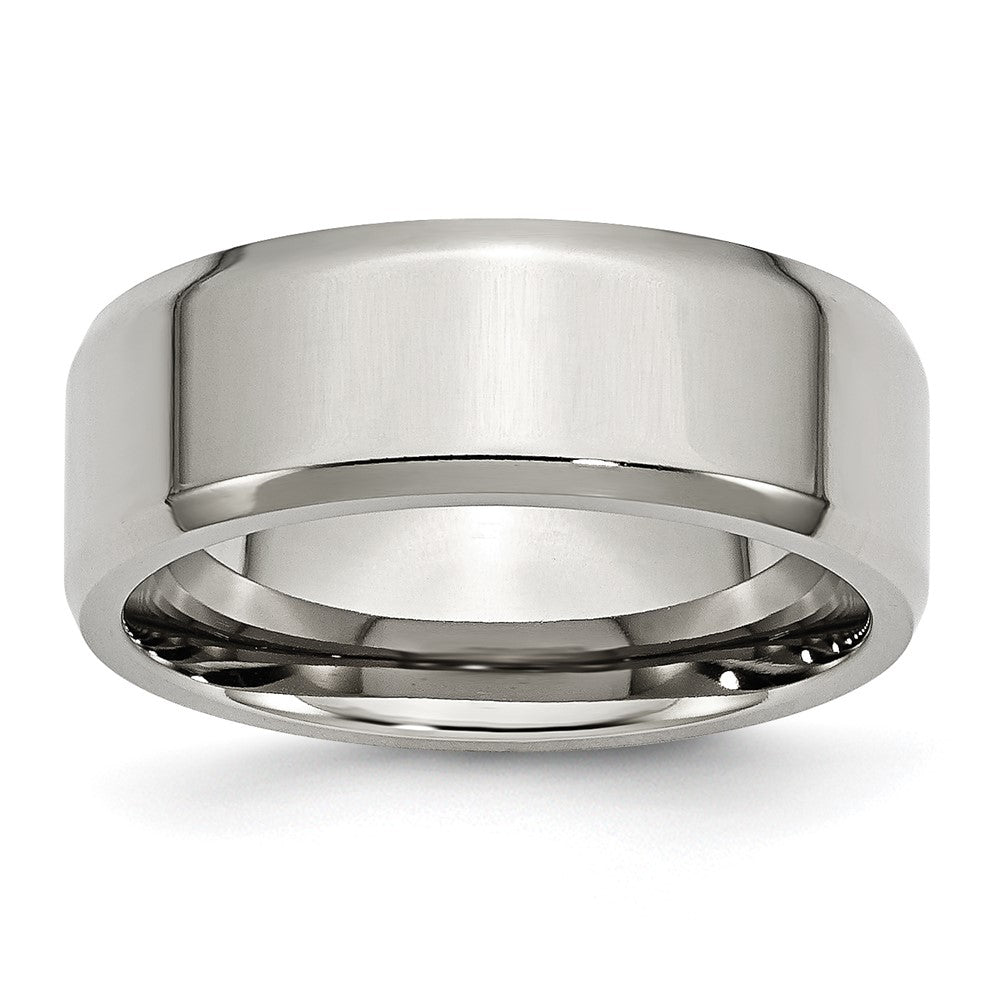 Stainless Steel Polished 8mm Beveled Edge Band Size - 12