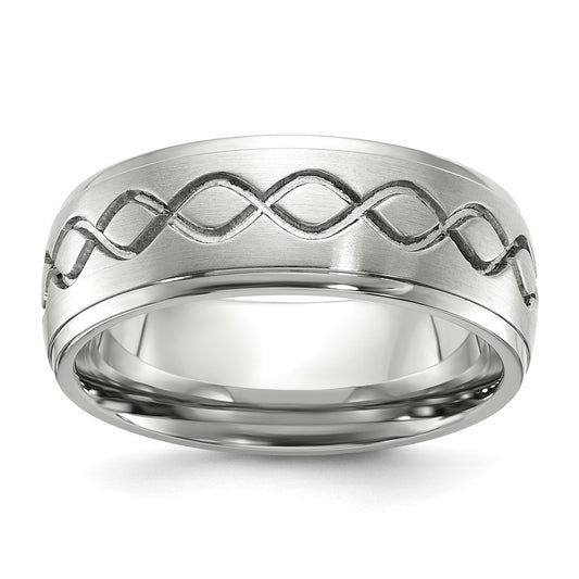 Stainless Steel Brushed & Polished Scroll Design 8mm Ridged Edge Band Size - 8