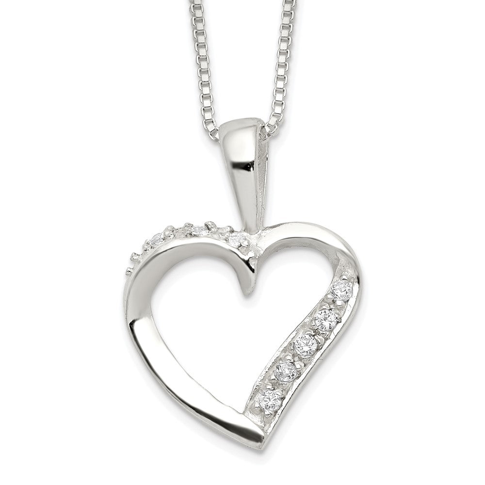 Sterling Silver CZ Heart Necklace 18 Inches