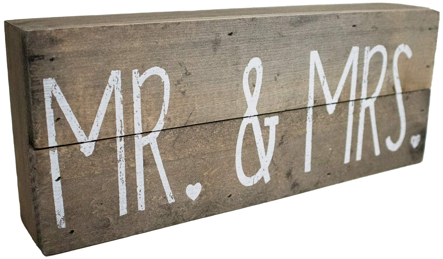 Rustic "Mr & Mrs" Wedding Wooden Boxed Sign (4" X 10" - Plank)