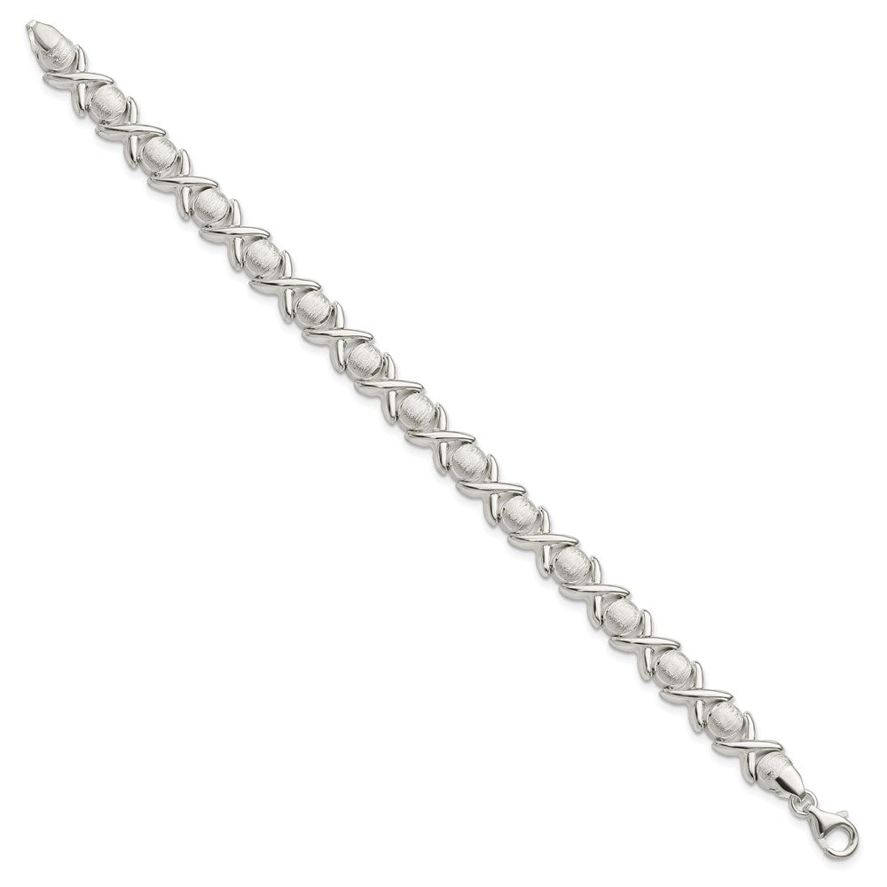 Sterling Silver Polished and Satin X and O Bracelet 8 inches