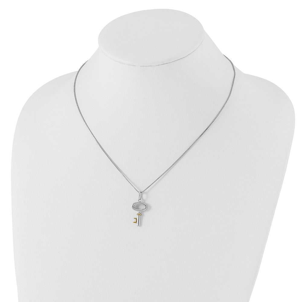 White Ice Sterling Silver Rhodium-plated Gold-tone 18 Inch Diamond Key Necklace with 2 Inch Extender 18 Inches