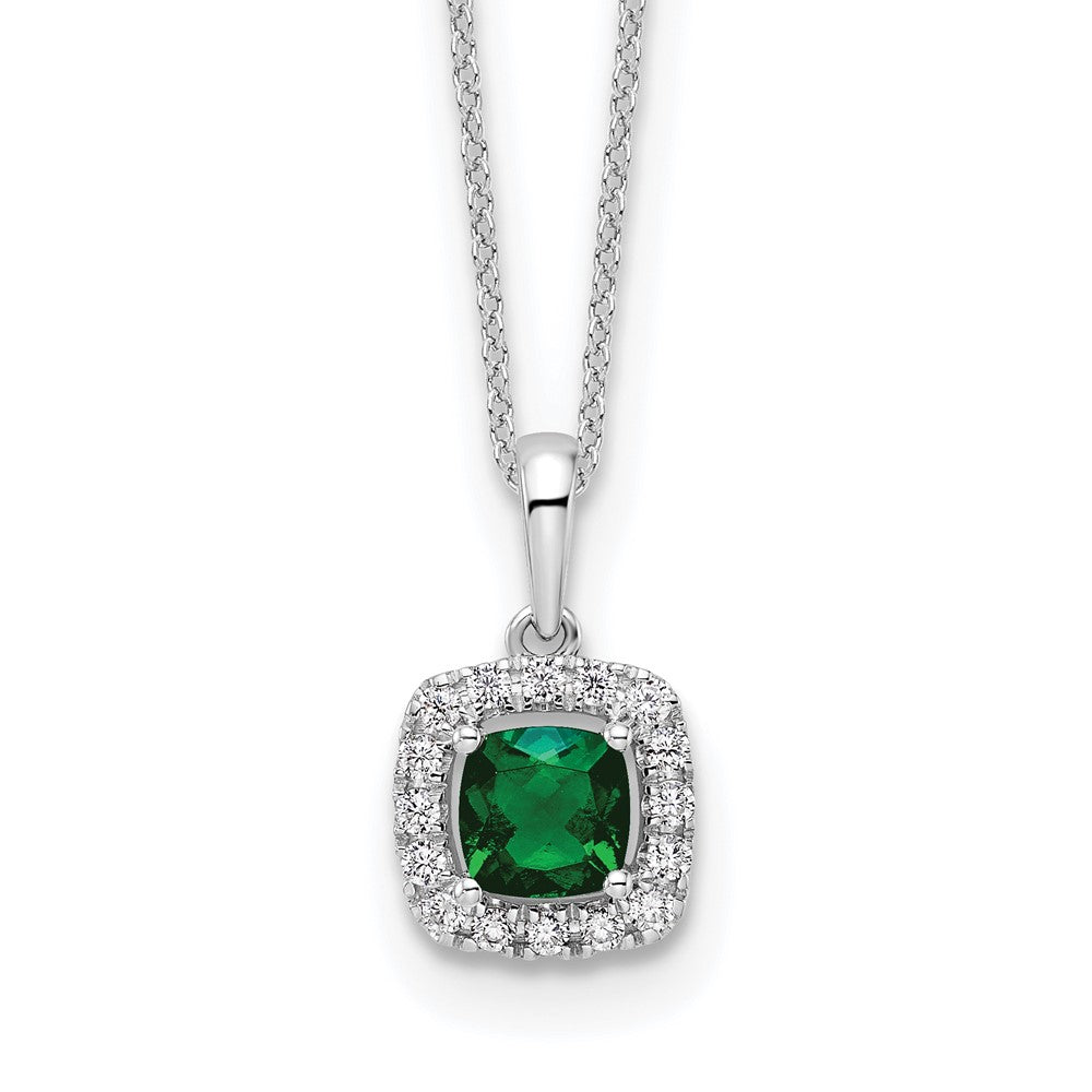 10k White Gold 1/4 carat Lab Grown Diamond VS/SI+ G+ and Created Emerald 18 inch Pendant Necklace