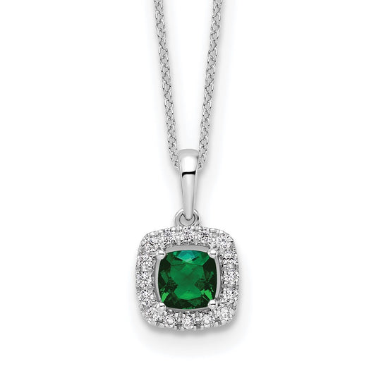 10k White Gold 1/4 carat Lab Grown Diamond VS/SI+ G+ and Created Emerald 18 inch Pendant Necklace