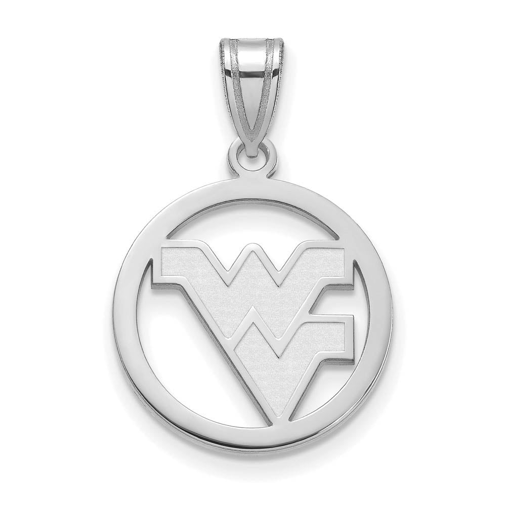 Sterling Silver Rhodium-plated LogoArt West Virginia University W-V Medium Circle Pendant Q-SS033WVU