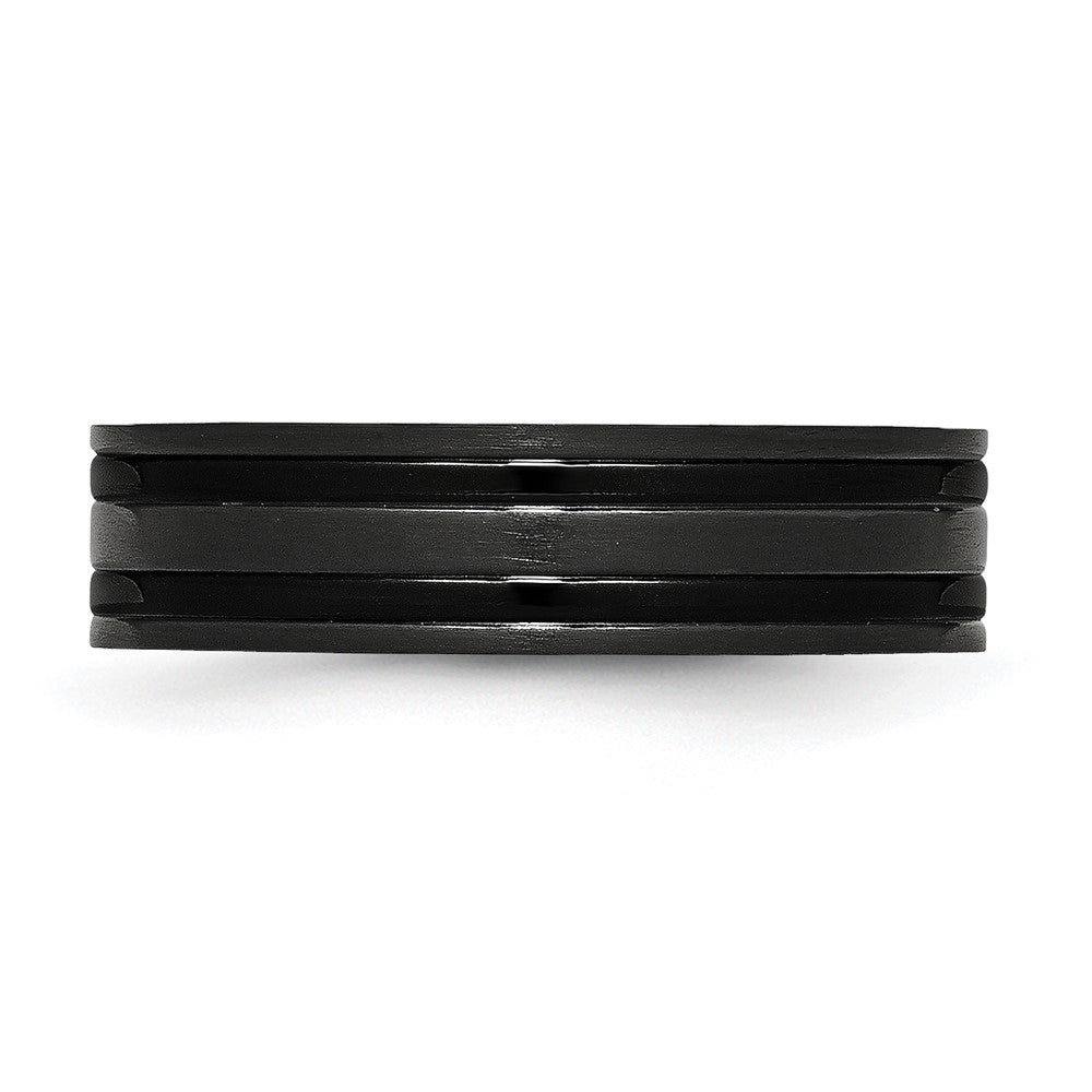 Titanium Brushed and Polished Black IP-plated 6mm Grooved Band Size - 10.5