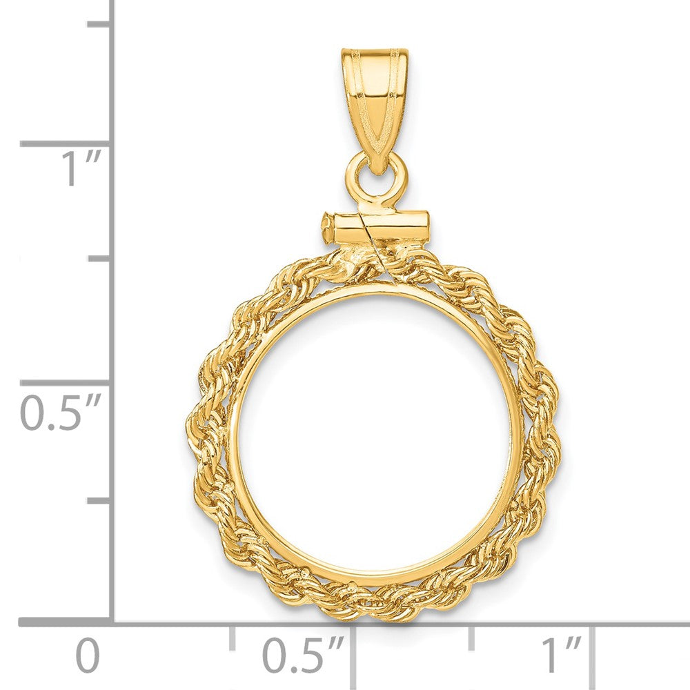 Wideband Distinguished Coin Jewelry 14k Polished Rope 16.0mm x 1.35mm Screw Top Coin Bezel Pendant
