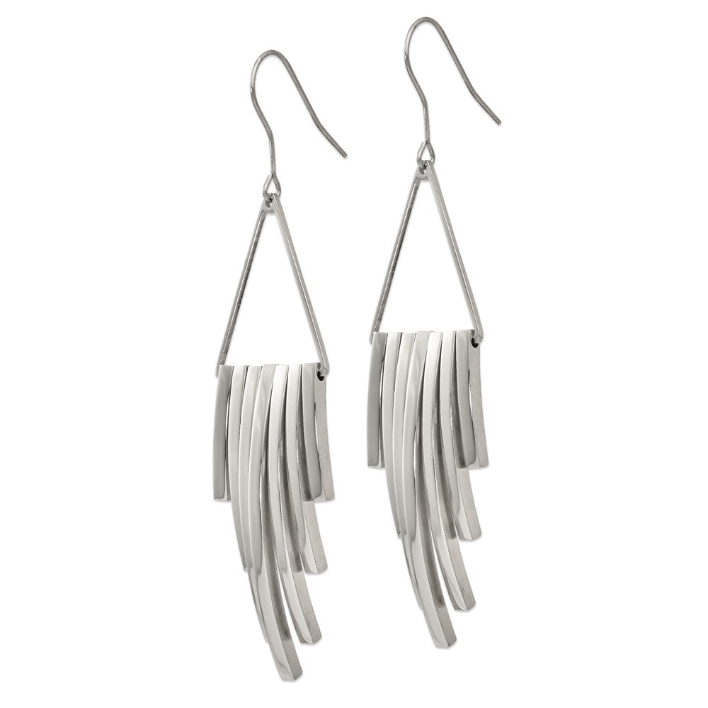Stainless Steel Polished Triangle w/Bar Dangle Shepherd Hook Earrings