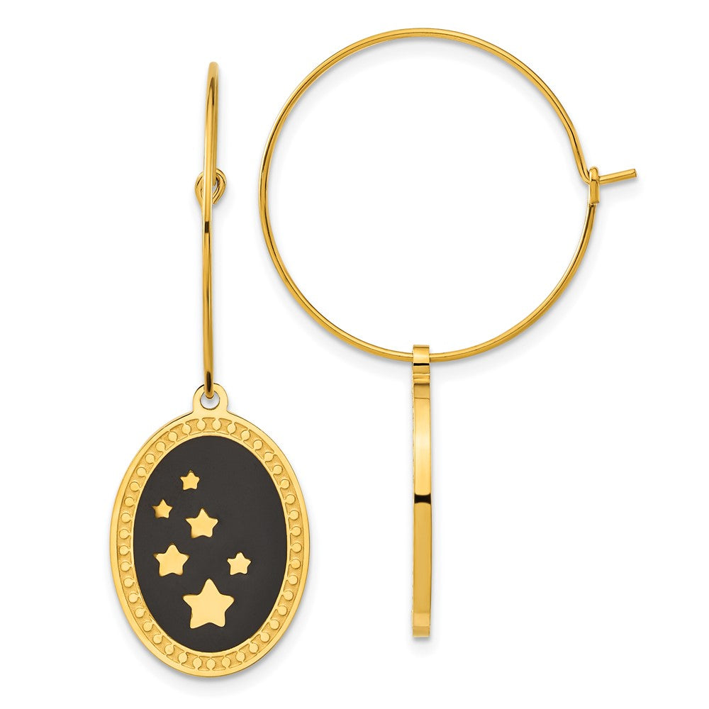 Stainless Steel Polished Yellow IP Enameled Stars Dangle Hoop Earrings