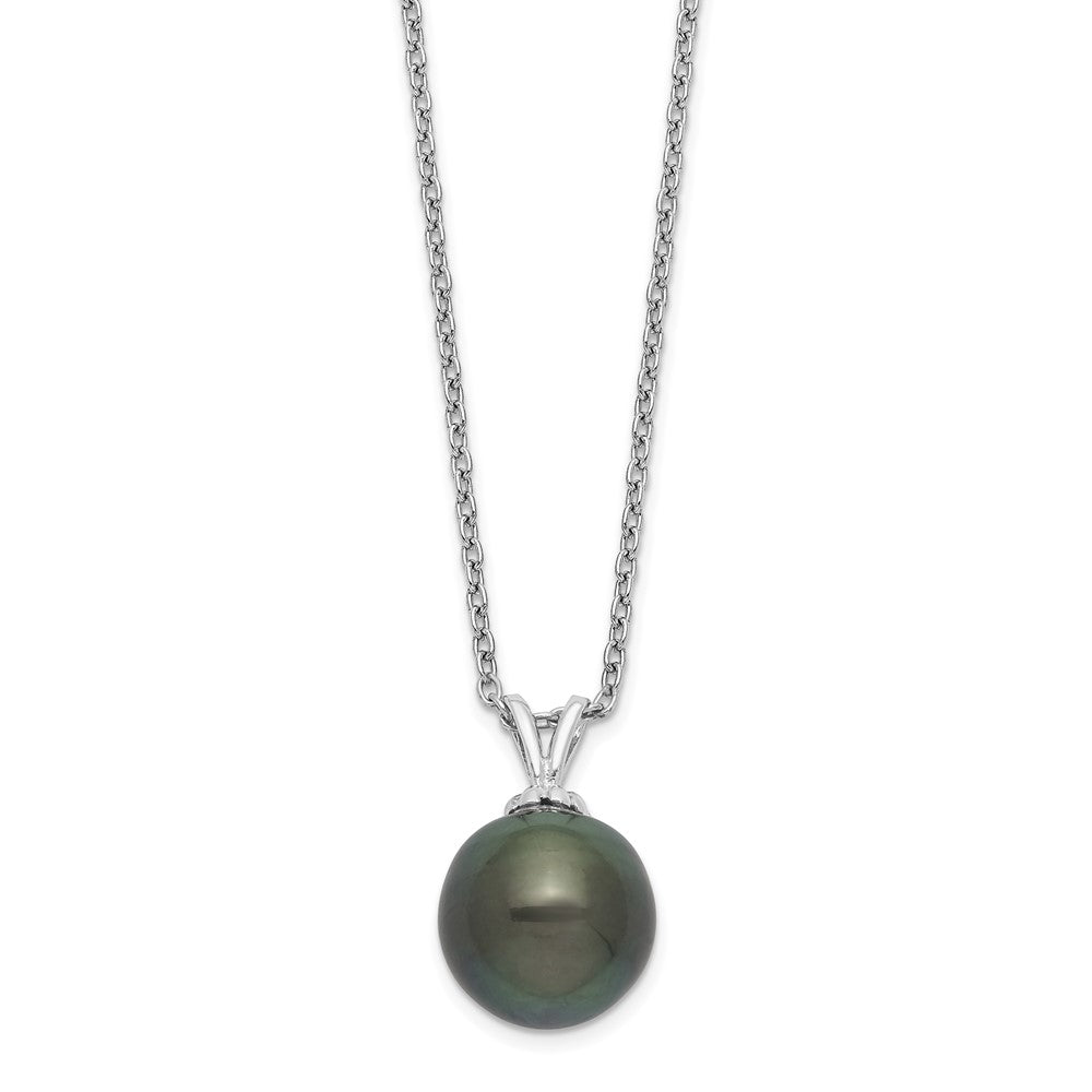 Sterling Silver Rhodium-plated 9-10mm Black Teardrop Tahitian Saltwater Cultured Pearl 17 inch Necklace 17 Inches
