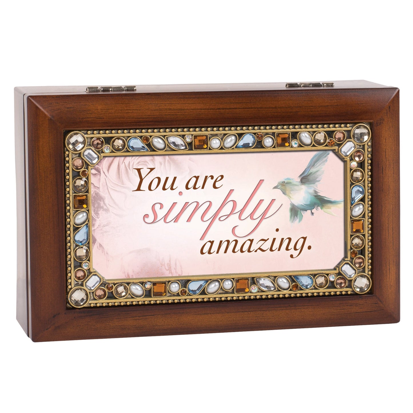 You Are Simply Amazing Jeweled Woodgrain Jewelry Music Box - Plays Tune Wonde...