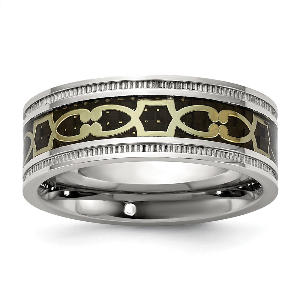 Stainless Steel & Black IP Design 8mm w/ Milgrain Edge Band