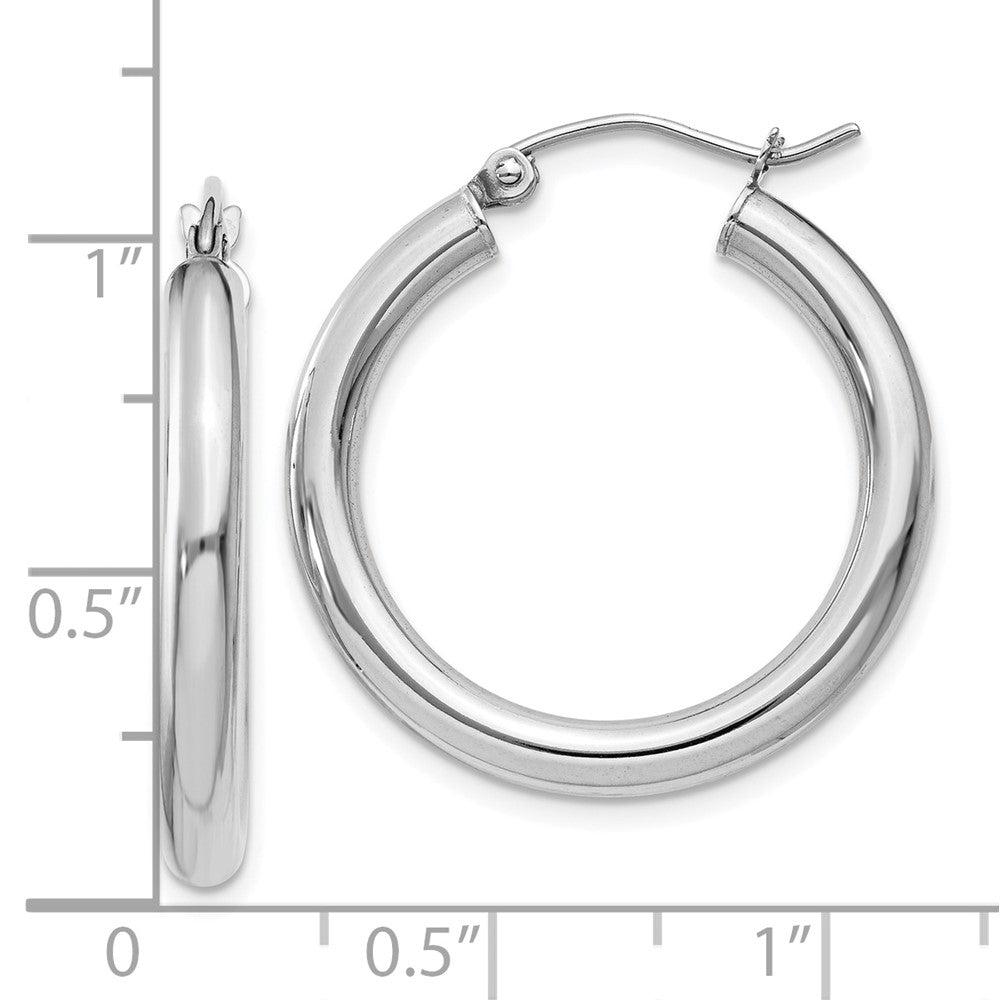 10k White Gold Polished 3mm Lightweight Tube Hoop Earrings