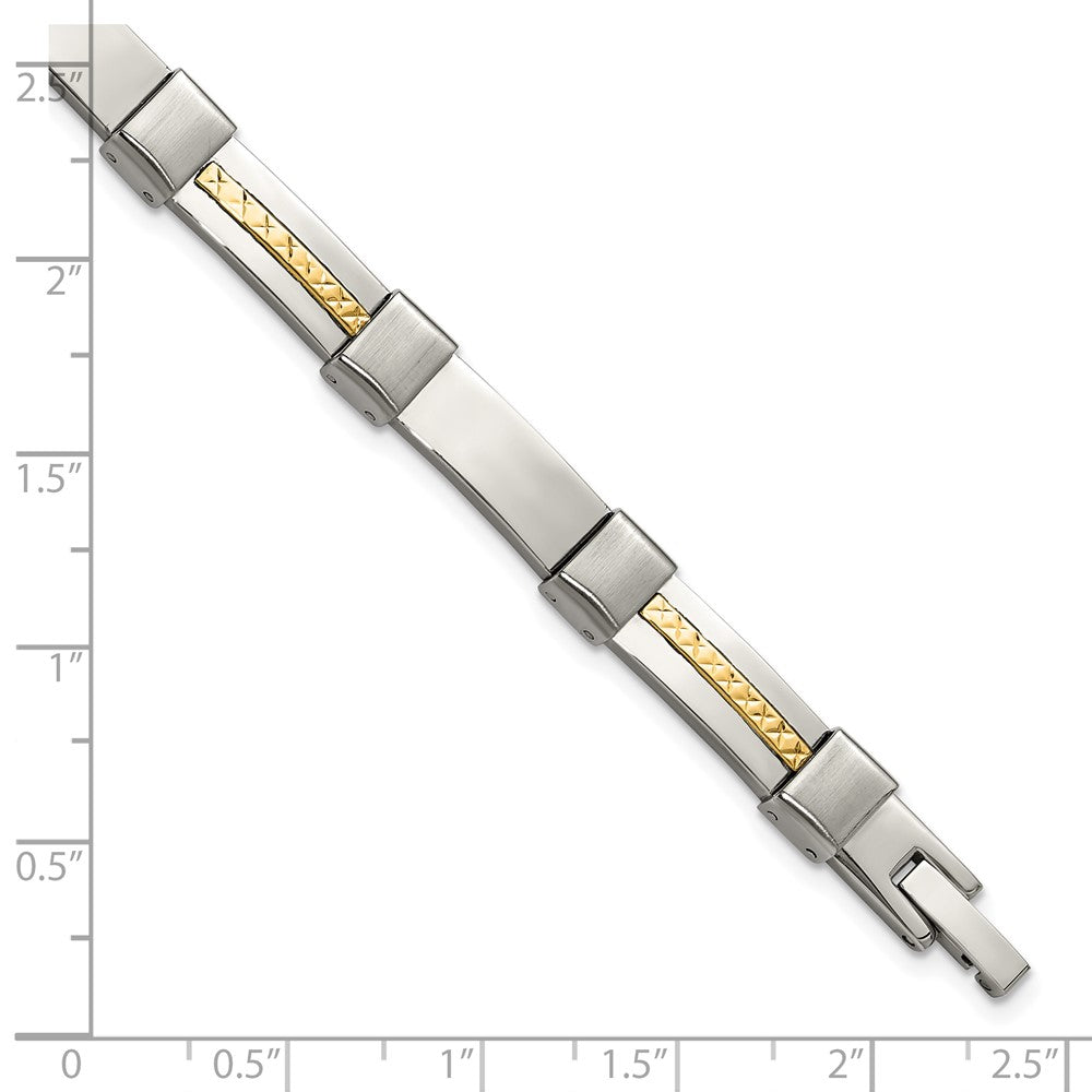 Chisel Stainless Steel Brushed and Polished with Diamond-cut 14K Gold Accent 8.25 inch Link Bracelet 8.25 inches