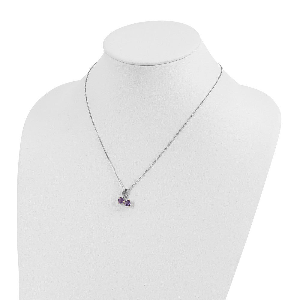 Brilliant Gemstones Sterling Silver with 14K Accent Rhodium-plated Amethyst and Diamond Heart 18 Inch Necklace with 2 Inch Extender 17 Inches