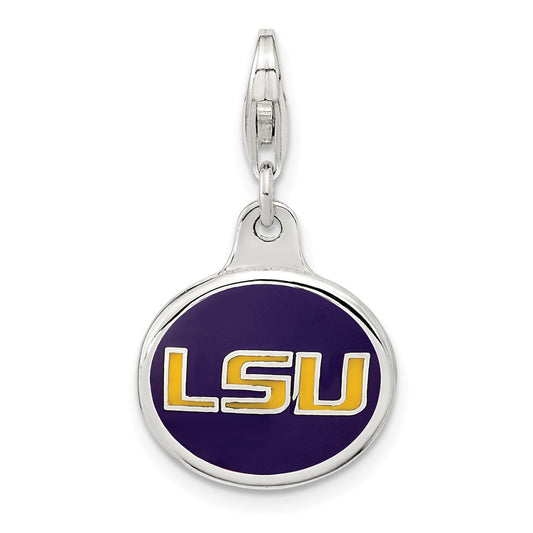 Sterling Silver Rhodium-plated Polished Enameled Louisiana Charm with Fancy Lobster Clasp