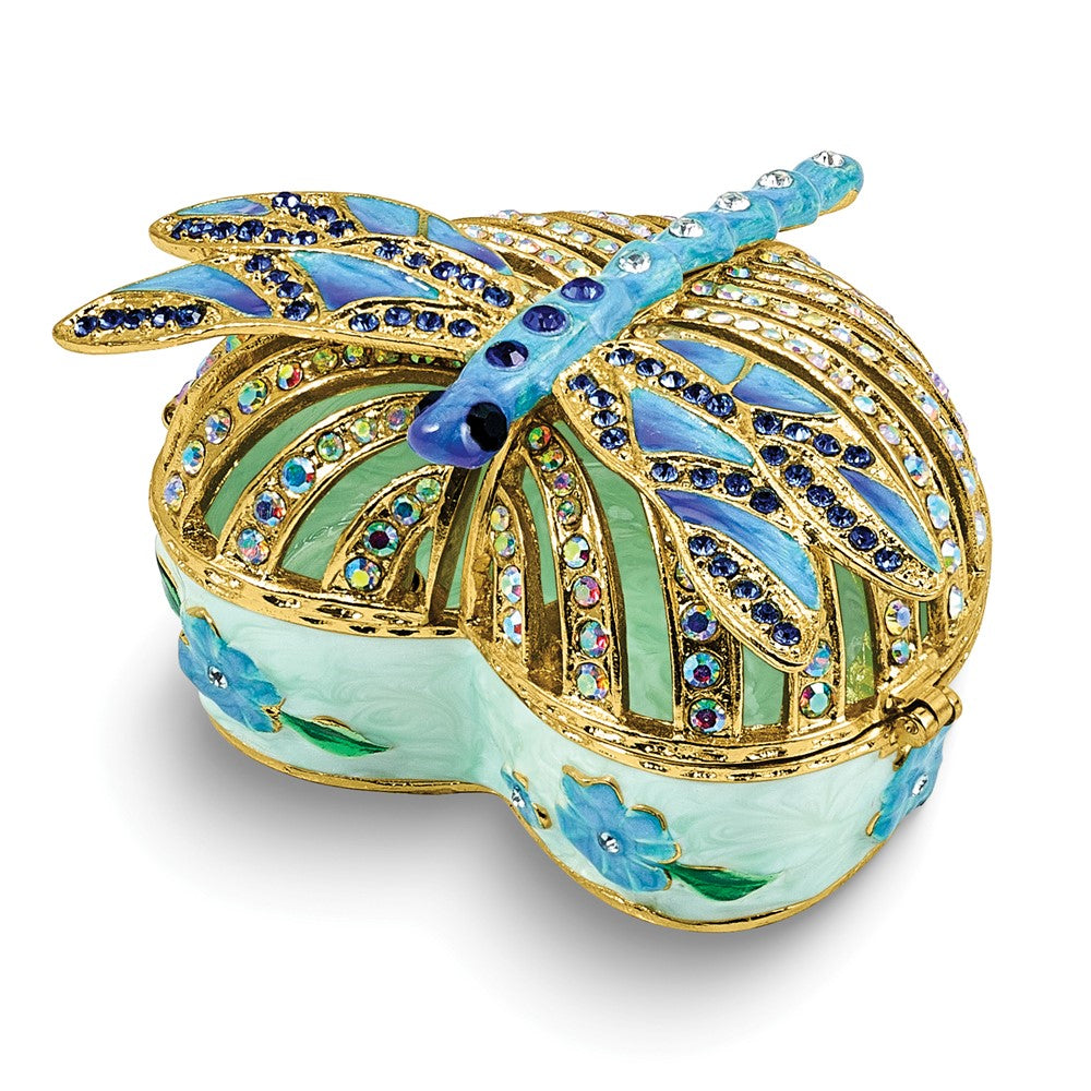 Luxury Giftware by Jere Bejeweled JEWELEE Dragonfly on Heart Trinket Box with Matching 18 inch Necklace