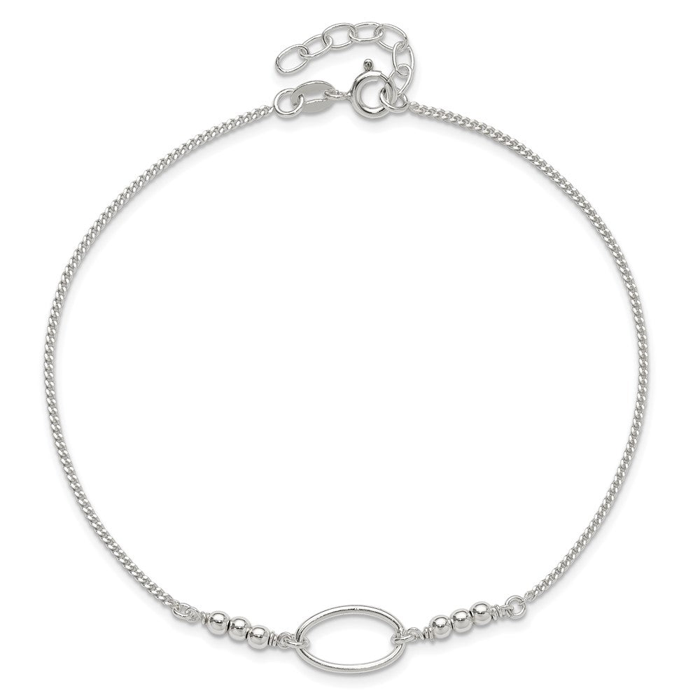 Sterling Silver Oval and Beaded 9in Plus 1in ext. Anklet 9 inches