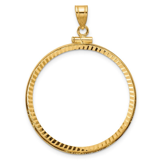 Wideband Distinguished Coin Jewelry 14k Polished and Diamond-cut 32.7mm x 3.00mm Screw Top Coin Bezel Pendant