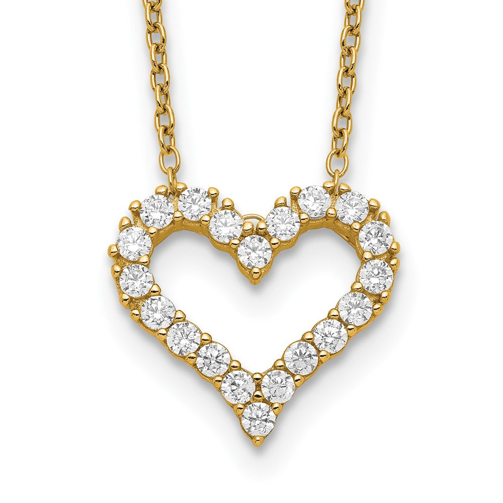 Sterling Silver Gold-tone CZ Heart w/ 2in ext. Necklace 16 Inches