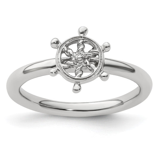 Sterling Silver Stackable Expressions Rhodium Ship's Wheel Ring Size -8