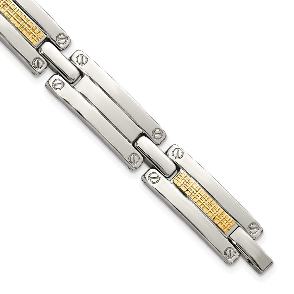 Chisel Stainless Steel Polished with 14K Gold Accent Basket Weave 8.5 inch Link Bracelet 8.5 inches