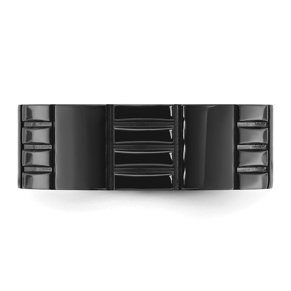 Chisel Titanium Polished Black IP-plated Grooved 8mm Band Size - 12.5