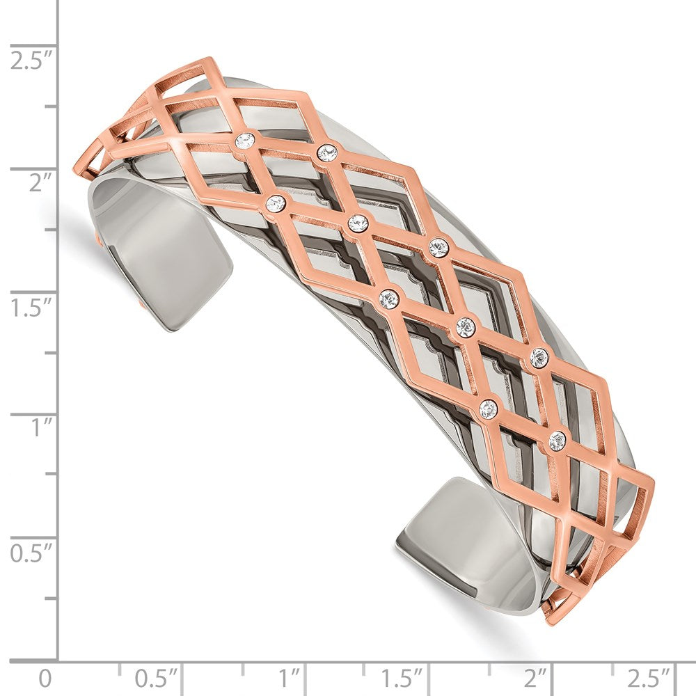 Stainless Steel 16mm Polished Rose IP-plated with Crystal Bangle