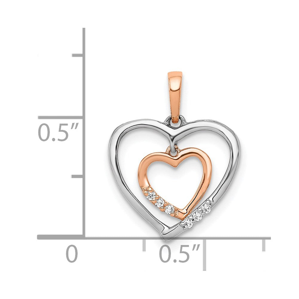14kt White w/ Rose Gold Heart Charm Diamond Heart Pendant