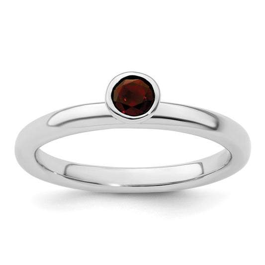 Sterling Silver Stackable Expressions High 4mm Round Garnet Ring Size -7
