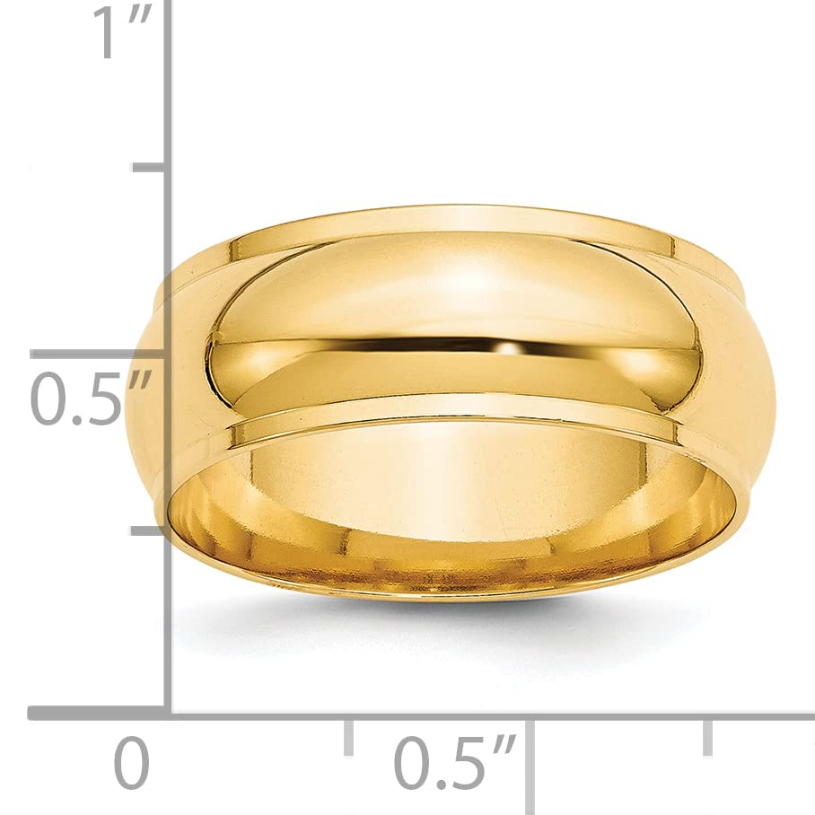 14k Yellow Gold 8mm Half Round with Edge Wedding Band Size 10