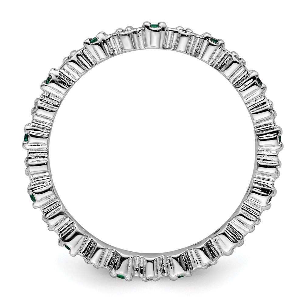 Sterling Silver Stackable Expressions Cr. Emerald & Diamond Ring Size -7