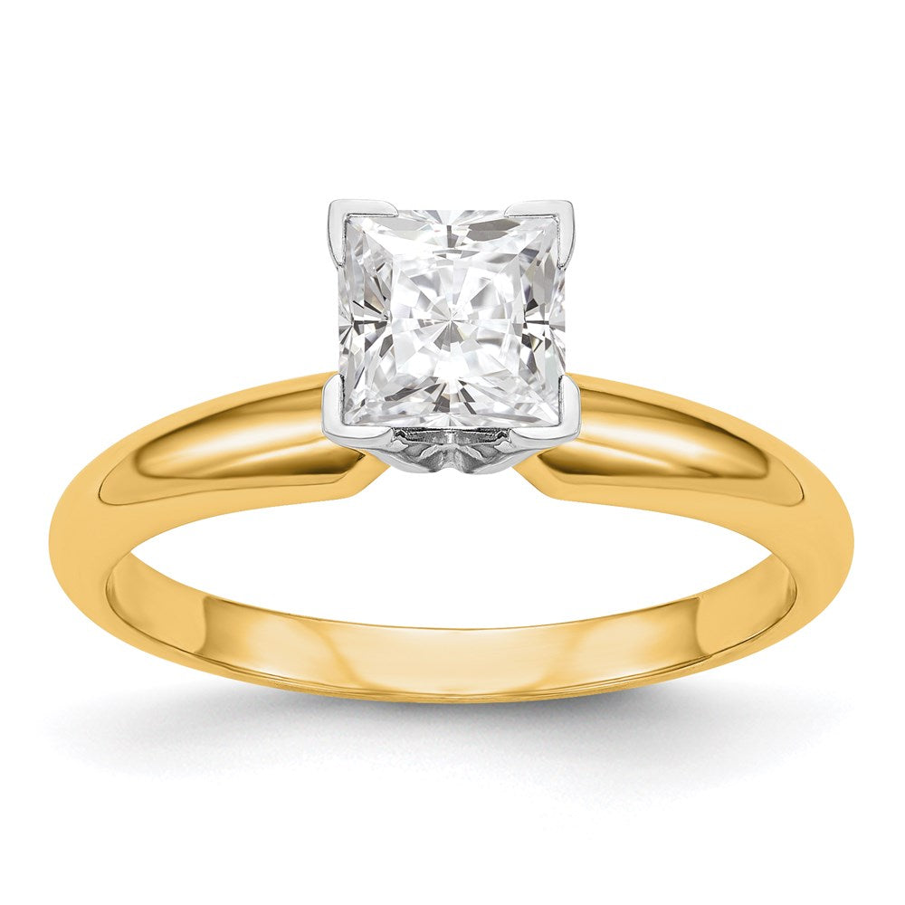 14k Two-Tone 3.5mm Medium-Weight Half-Round V-End Princess Solitaire Ring Mounting
