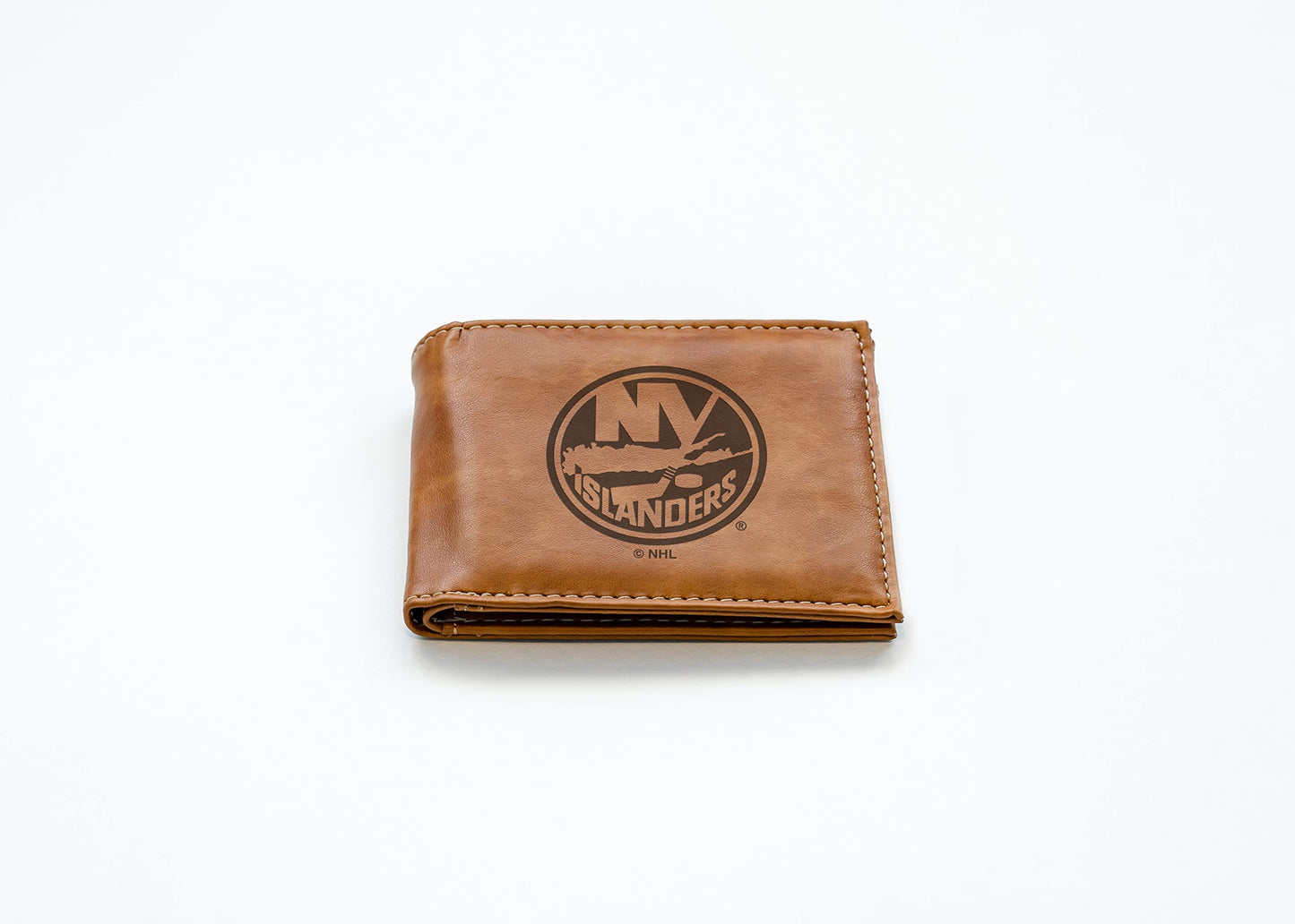 New York NY Islanders NHL Laser Engraved Brown Billfold Wallet