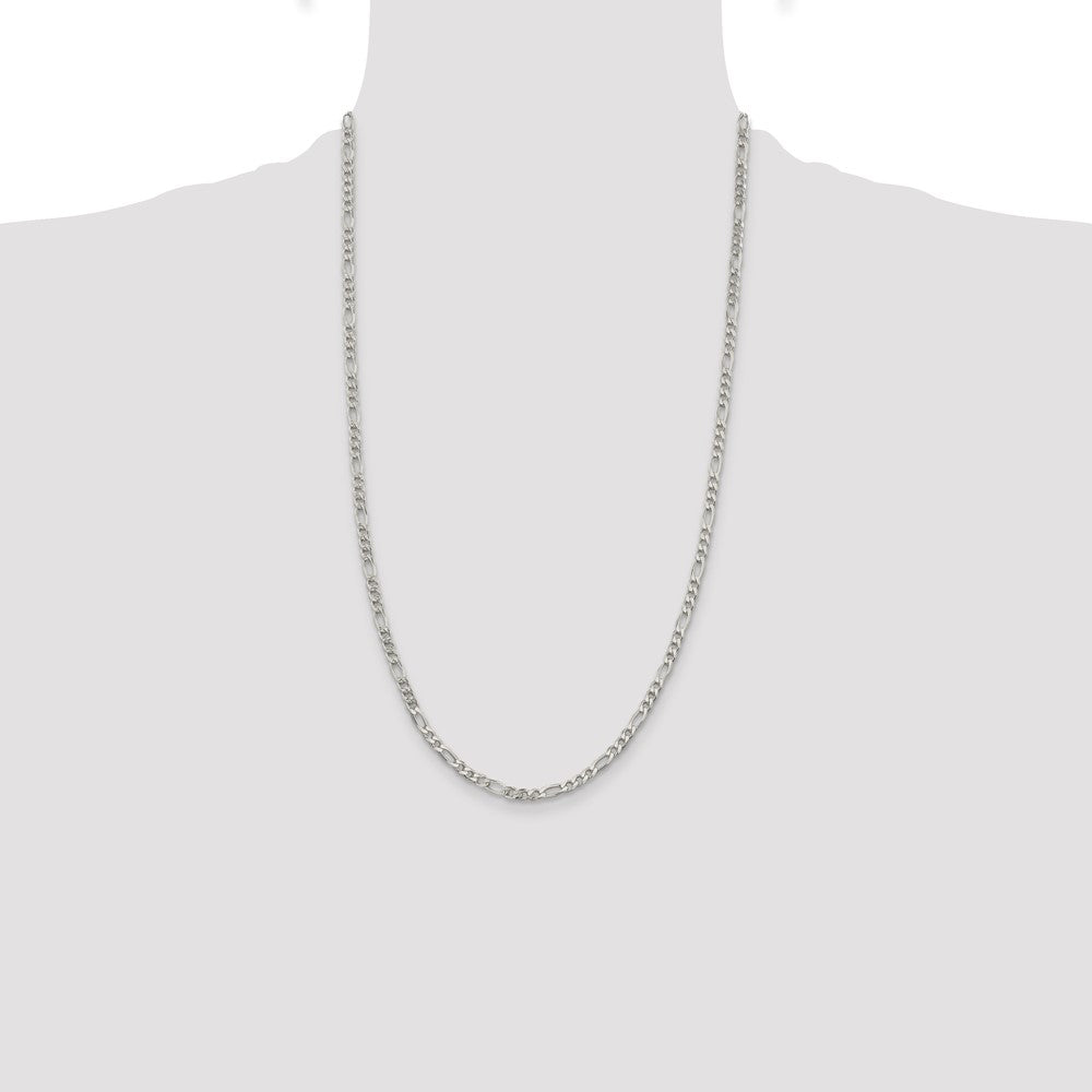 Sterling Silver 4mm Pav‚ Flat Figaro Chain 26 Inches