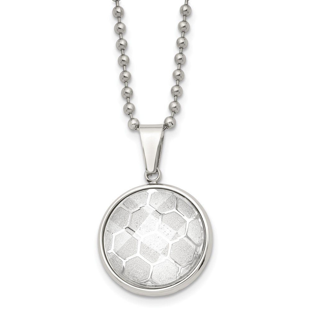 Stainless Steel Polished with Acrylic Soccer Ball 22in Necklace
