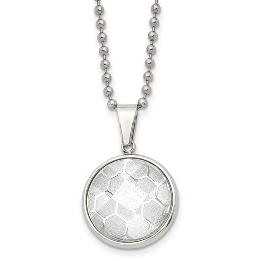 Stainless Steel Polished with Acrylic Soccer Ball 22in Necklace