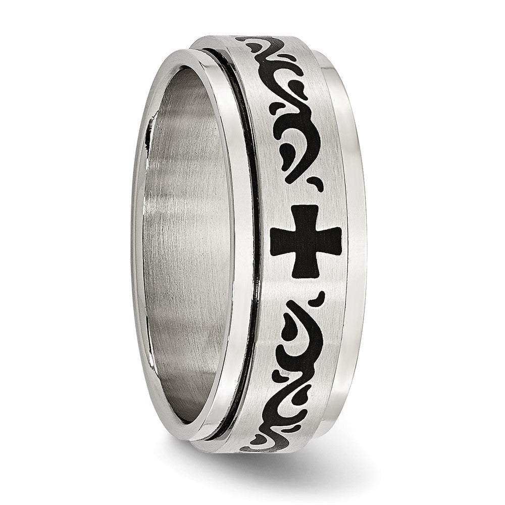 Stainless Steel Brushed/Polished Enamel Rotating Swirl Design 8mm Band Size - 12