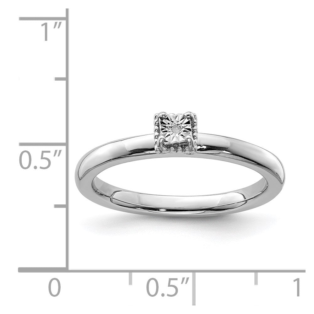 Sterling Silver Rhodium Plated Polished Diamond Square Shape Ring