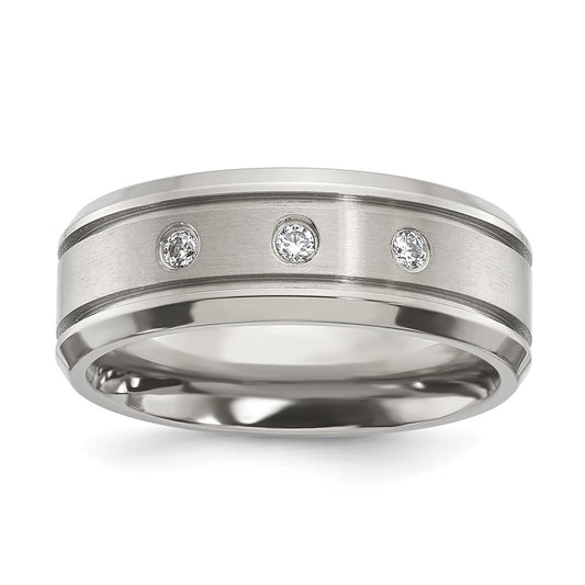 Chisel Titanium Polished with CZ 8mm Band Size - 9.5