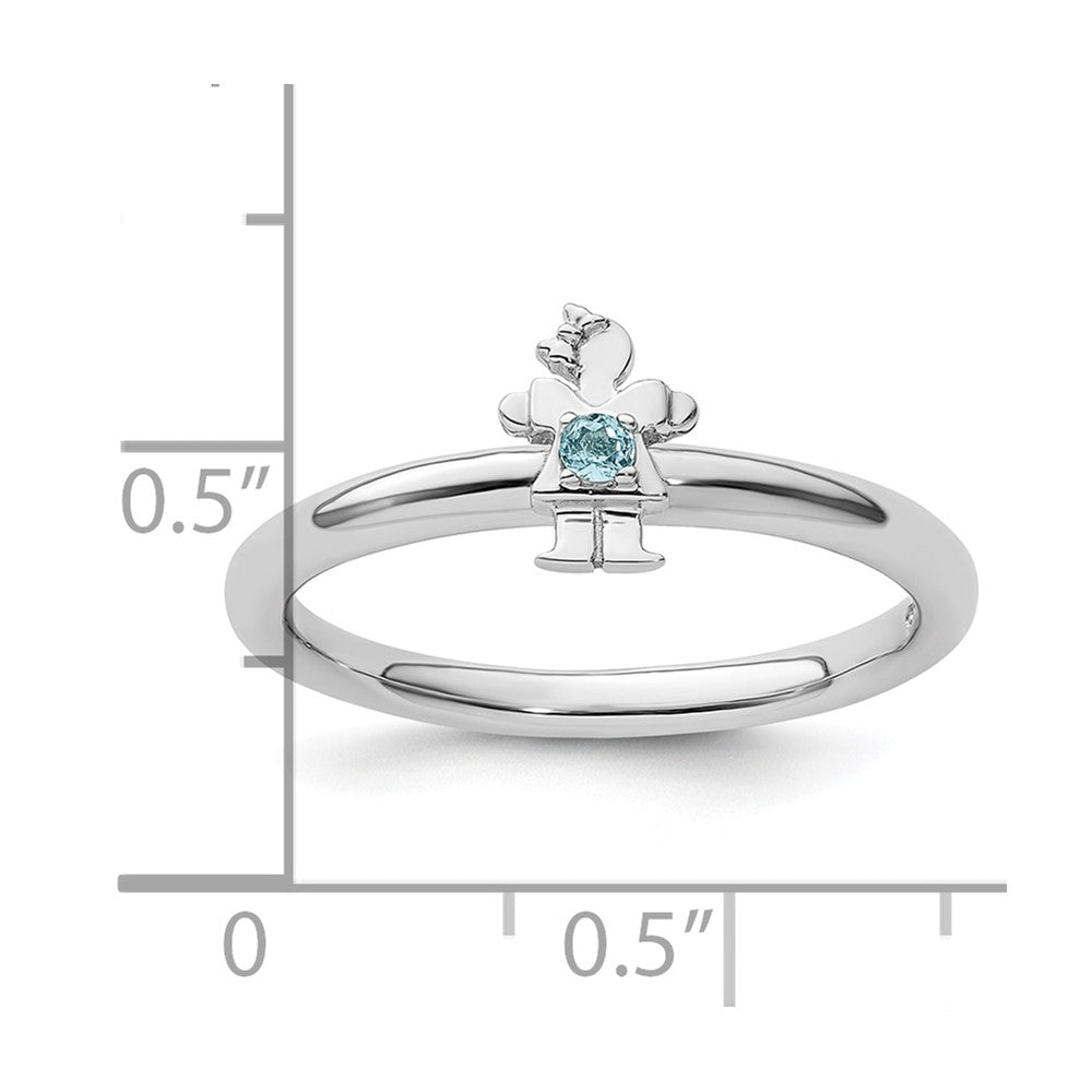Sterling Silver Stackable Expressions Rhodium Blue Topaz Girl Ring