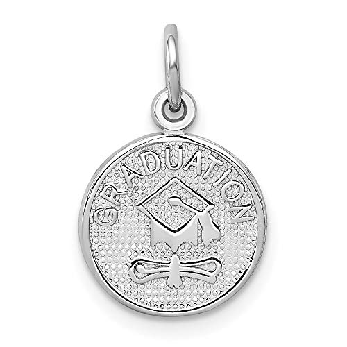 14k White Gold Polished GRADUATION Disc Charm