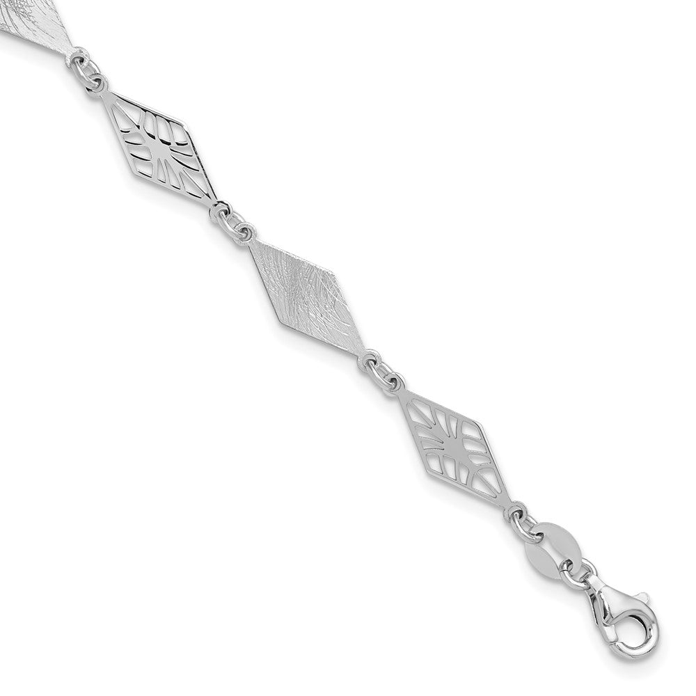 SS Rh-plated Polished and Scratch Finish with 1in ext. Bracelet 7.75  inches