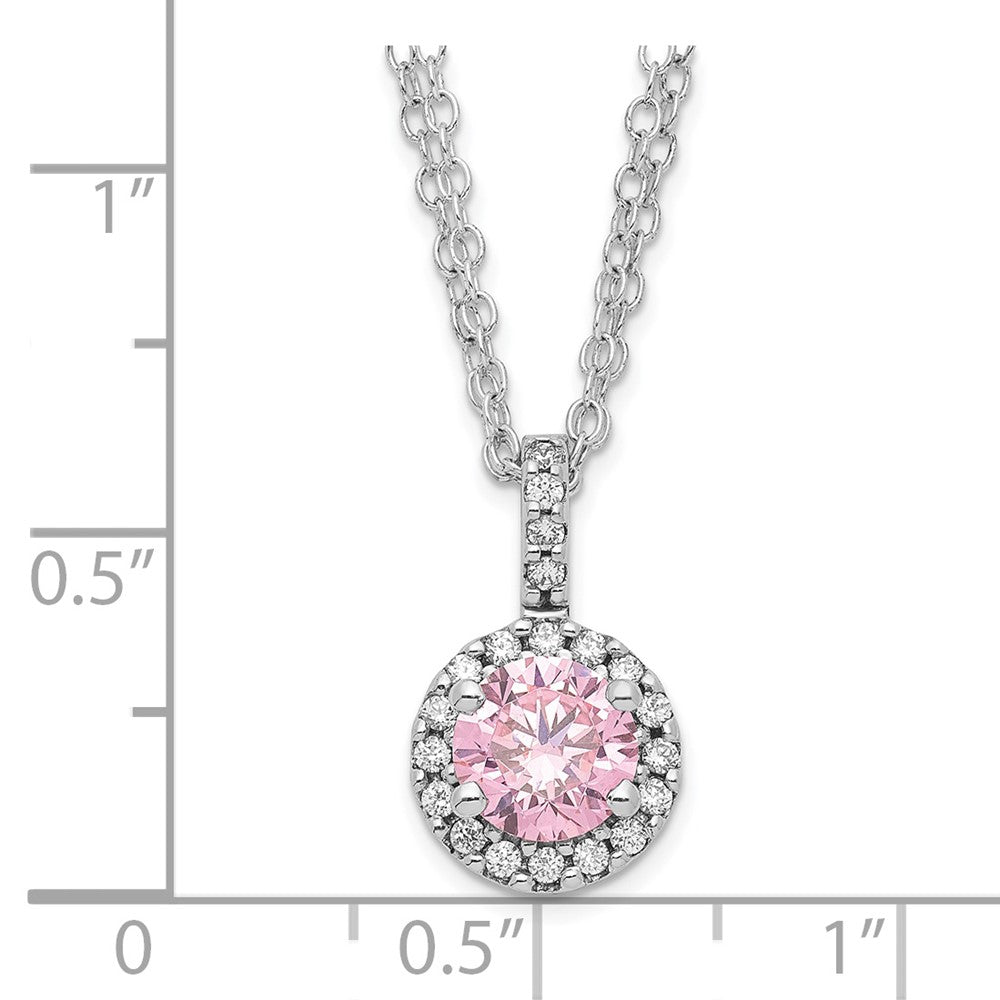 Sterling Silver Rhodium-plated Diamonore Pink and White Halo Necklace